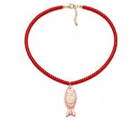 LIU JUN Fish Pendant Necklace For Women, Boho Summer Exaggerated Marine Animal Lightweight Acrylic Beaded Y2k Charm Necklaces For Summer Beach Vacation Jewelry Gifts, L, Stainless Steel, No Gemstone