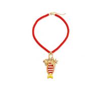 LIU JUN Fish Pendant Necklace For Women, Gold Tone O Ring Clasp Ocean Fish Crab Shell Starfish Acrylic Beaded Beach Charm Pendant Statement Necklace, Fashion Boho Summer Vacation Gift Jewelry, L