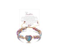 LIU JUN For Daughter - Love You Forever Jasper Heart Bracelet, You Are Always In Mine Heart From Mom Double Layer Natural Stone Beaded Wrap Adjustable inspirational Gift Jewelry, M, Stone, no gemstone