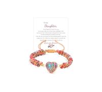 LIU JUN For Daughter - Love You Forever Jasper Heart Bracelet, You Are Always In Mine Heart From Mom Double Layer Natural Stone Beaded Wrap Adjustable inspirational Gift Jewelry, M, Stone, no gemstone