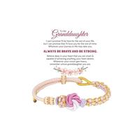 LIU JUN For Granddaughter - A Link That Can Never Be Undone Peach Blossom Knot Bracelet, From Grandma Always Brave And Strong Adjustable Braided inspirational Christmas Gift Jewelry, M, Cotton, no