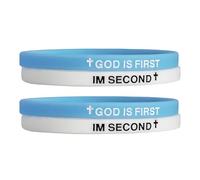 LIU JUN God Is First Bracelet, GOD IS FIRST IM SECOND Christian Rubber Bracelets Inspirational Engraved Bible Verses Cross Silicone Bracelet For Women Men Faith Gifts, L, Silicone, no gemstone