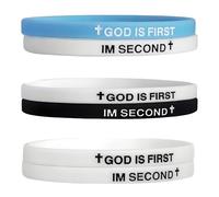 LIU JUN God Is First Bracelet, GOD IS FIRST IM SECOND Christian Rubber Bracelets Inspirational Engraved Bible Verses Cross Silicone Bracelet For Women Men Faith Gifts, L, Silicone, no gemstone