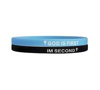 LIU JUN God Is First Bracelet, GOD IS FIRST IM SECOND Christian Rubber Bracelets Inspirational Engraved Bible Verses Cross Silicone Bracelet For Women Men Faith Gifts, L, Silicone, no gemstone