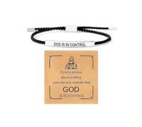 LIU JUN God Is In Control Tube Motivational Bracelet For Women Men，Adjustable Braided Stainless Steel Engraving Inspirational Faith Bracelet Christian Unique Gifts Jewelry, L, Stainless Steel, no
