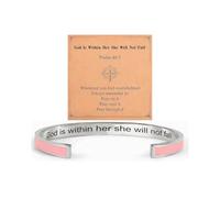 LIU JUN God Is Within Her She Will Not Fall Motivational Bracelets For Women, Stainless Steel With Hidden Message Colorful Engraved Cuff Bracelet Inspirational Gifts Jewelry, L, Stainless Steel, no