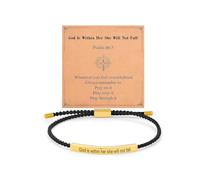 LIU JUN God Is Within Her She Will Not Fall Religion Tube Bracelets For Women, Adjustable Braided Rope Handmade Engraved Stainless Steel Bracelet Christian Inspirational Gifts Jewelry, L, Stainless
