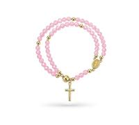LIU JUN Grace Faith Rosary Cross Bracelets For Women, Double Layer Irregular Crystal Beaded Religious Prayer Baptism First Holy Communion Inspirational Bracelet Minimalism Faith Gifts Jewelry, Large