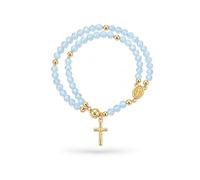 LIU JUN Grace Faith Rosary Cross Bracelets For Women, Double Layer Irregular Crystal Beaded Religious Prayer Baptism First Holy Communion Inspirational Bracelet Minimalism Faith Gifts Jewelry, Large
