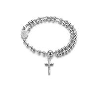 LIU JUN Grace Faith Rosary Cross Bracelets For Women, Double Layer Irregular Crystal Beaded Religious Prayer Baptism First Holy Communion Inspirational Bracelet Minimalism Faith Gifts Jewelry, Large