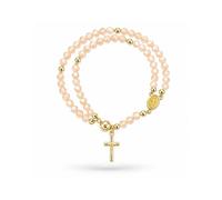 LIU JUN Grace Faith Rosary Cross Bracelets For Women, Double Layer Irregular Crystal Beaded Religious Prayer Baptism First Holy Communion Inspirational Bracelet Minimalism Faith Gifts Jewelry, Large