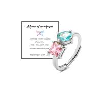 LIU JUN Mama Of An Angel Ring For Women, Self Love Pink Heart-Cut Half Enamel Cubic Zirconia Adjustable Stackable Pinky Statement Jewelry Birthday Gifts, Enamel, No Gemstone