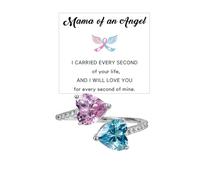 LIU JUN Mama Of An Angel Ring For Women, Self Love Pink Heart-Cut Half Enamel Cubic Zirconia Adjustable Stackable Pinky Statement Jewelry Birthday Gifts, Enamel, No Gemstone