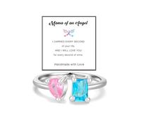 LIU JUN Mama Of An Angel Ring For Women, Self Love Pink Heart-Cut Half Enamel Cubic Zirconia Adjustable Stackable Pinky Statement Jewelry Birthday Gifts, Enamel, No Gemstone