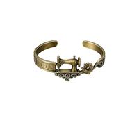 LIU JUN Sewing Machine Themed Bracelet, Vintage Tape Measure Design Open Cuff Bracelets Unique Creative For Tailor Quilting Enthusiast Jewelry Gift, L, Brass, no gemstone