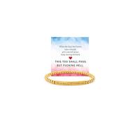 LIU JUN This Too Shall Pass But Fcking Hell Mantra Beads Stretch Bracelet, Stainless Steel Elastic Beads Engraved Bracelet, Inspirational Jewelry Gift, Large, Stainless Steel, No Gemstone