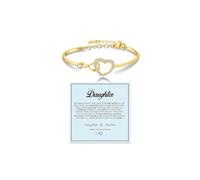 LIU JUN To My Daughter Forever Connected Bracelet, Infinity Forever Love Heart Bracelets You Are Always In Mine From Mom Cubic Zirconia Adjustable Inspirational Gift Jewelry, L, Copper, no gemstone