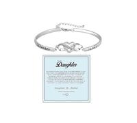 LIU JUN To My Daughter Forever Connected Bracelet, Infinity Forever Love Heart Bracelets You Are Always In Mine From Mom Cubic Zirconia Adjustable Inspirational Gift Jewelry, L, Copper, no gemstone