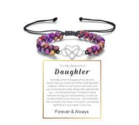 LIU JUN To My Daughter Infinity Forever Love Heart Bracelet For Women, Adjustable Double Layer Natural Emperor Stone Beaded Wrap Charm Gift Jewelry, M, Zinc Stone, no gemstone