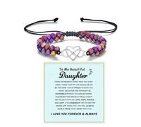 LIU JUN To My Daughter Infinity Forever Love Heart Bracelet For Women, Adjustable Double Layer Natural Emperor Stone Beaded Wrap Charm Gift Jewelry, M, Zinc Stone, no gemstone