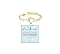 LIU JUN To My Granddaughter Forever Connected Bracelet From Grandma, Infinity Love Cuff You Are Always In Mine Heart Cubic Zirconia Adjustable Womens Inspirational Gift Jewelry, M, Brass, no gemstone
