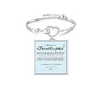 LIU JUN To My Granddaughter Forever Connected Bracelet From Grandma, Infinity Love Cuff You Are Always In Mine Heart Cubic Zirconia Adjustable Womens Inspirational Gift Jewelry, M, Brass, no gemstone