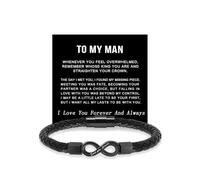 LIU JUN To My Man Infinity Bracelet, Stainless Steel Engraved Love You Forever Black Braided Leather Promise Wristband Bracelets With Encouragement Message Card Anniversary Birthday Jewelry Gift, L