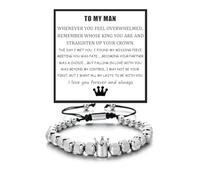 LIU JUN To My Man Straighten Your Crown Bracelet For Men, To My Love Boyfriend Husband Stainless Steel Birthday Christmas Gifts From Wife Girlfriend Wristband Jewelry, M, Stainless Steel, no gemstone