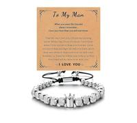 LIU JUN To My Man Straighten Your Crown Bracelet For Men, To My Love Boyfriend Husband Stainless Steel Birthday Christmas Gifts From Wife Girlfriend Wristband Jewelry, M, Stainless Steel, no gemstone