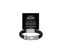 LIU JUN To My Son Bracelet from Mom, A Simple Reminder You’ve Got This Infinity Knot Braided Black Leather Stainless Steel Mens Cuff with Message Card Birthday Motivational Meaningful Gift Jewelry, M