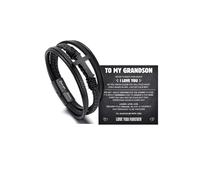 LIU JUN To My Son Grandson Bracelet From Mom Grandma, Eternal Guardian Faith Love You Forever Linked Together Handmade Leather Cross Cuff Mens Stainless Steel Gift Jewelry, M, Stainless Steel Leather
