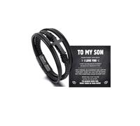 LIU JUN To My Son Grandson Bracelet From Mom Grandma, Eternal Guardian Faith Love You Forever Linked Together Handmade Leather Cross Cuff Mens Stainless Steel Gift Jewelry, M, Stainless Steel Leather