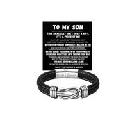 LIU JUN To My Son - Never Walk Alone Braided Bracelet, Mens Layers Braided Leather Cuff with Love You Forever Engraved Stainless Steel Clasp From Mom Dad Birthday Motivational Meaningful Gift Jewelry