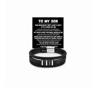 LIU JUN To My Son - Never Walk Alone Braided Bracelet, Mens Layers Braided Leather Cuff with Love You Forever Engraved Stainless Steel Clasp From Mom Dad Birthday Motivational Meaningful Gift Jewelry