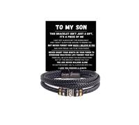 LIU JUN To My Son - Never Walk Alone Braided Bracelet, Mens Layers Braided Leather Cuff with Love You Forever Engraved Stainless Steel Clasp From Mom Dad Birthday Motivational Meaningful Gift Jewelry