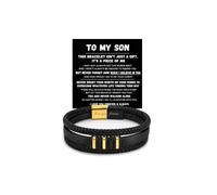 LIU JUN To My Son - Never Walk Alone Braided Bracelet, Mens Layers Braided Leather Cuff with Love You Forever Engraved Stainless Steel Clasp From Mom Dad Birthday Motivational Meaningful Gift Jewelry