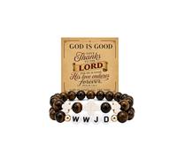 LIU JUN WWJD Bracelet for Women, 2Pcs Cross Natural Stone Beaded Christian Jesus Faith Stretch Bracelets Inspirational Religious Stackable Gifts Jewelry, L, Stone Acrylic, no gemstone