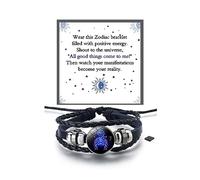 LIU JUN Zodiac Signs Spirit Bracelet For Women, Multilayer Adjustable Twelve 12 Constellation Leather Handmade Woven Glow in the Dark Wristband Men Lover Gifts Jewelry, M, Zinc, no gemstone