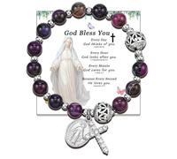 LIUANAN Catholic Amethyst Rosary Bracelet for Women, Virgin Mary & Cross Prayer Wrist Jewelry, Spiritual Meditation and Faith-Inspired Gift, One Size, Stone, Amethyst
