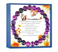 LIUANAN Funny Fox Gift for Women Natural Amethyst Beaded Bracelet Woodland Animal Charm Jewelry Trendy Gifts for Mom Best Friend Grandma Birthday, One Size, Stone, Amethyst