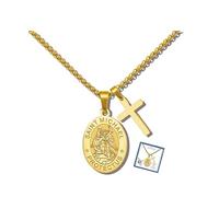 Liuanan St Michael Pendant for Men Saint Michael the Archangel Pendant Necklace Christian Protection Jewelry Stainless Steel Religious Cross Chain for Him Catholic Gifts for Confirmation First
