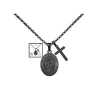 Liuanan St Michael Pendant for Men Saint Michael the Archangel Pendant Necklace Christian Protection Jewelry Stainless Steel Religious Cross Chain for Him Catholic Gifts for Confirmation First