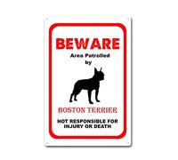 LIUAXICIA Beware Area Patrolled Dog Notice Safety Metal Sign for Home Bar Coffee Kitchen 8x12Inch