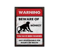 LIUAXICIA Monkey Beware Tin Sign - 12x16Inch Metal Frame for Garage, Bar, Restaurant, Home, BBQ