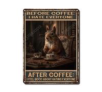 LIUAXICIA Retro Metal Tin Signs Vintage Before Coffee I Hate Everyone Squirrel Metal Sign Vintage Style Signs Wall Signs Cafe and bar Wall Hanging 12x16 inch-Tin Sign