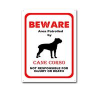 LIUAXICIA Tin Sign Beware Area Patrolled by Cane Corso Dog Notice Safety Metal Sign Vintage Bar Man Cave Patio Wall Decoration 12x16Inch