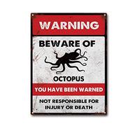 LIUAXICIA Tin Sign Beware of Octopus Tin Sign for Garage Bar Restaurant Home BBQ 12x16Inch Tin Sign