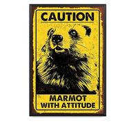 LIUAXICIA Tin Sign Caution Marmot with Attitude for Decoration Restaurant Garage Cafe 8.00"x12.00" with Metal Frame