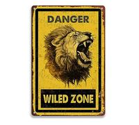 LIUAXICIA Tin Sign Danger Wild Zone Lion for Dining Office Farmhouse 8.00"x12.00"