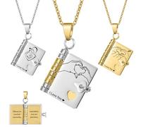 LIUBAI My Incredible Daughter Book Necklace Gifts from Mom Dad Book Necklaces Openable with 6 Pages of Engraved Information Birthday Graduation Jewelry Gifts for Love (Style-5, Silver & Gold)